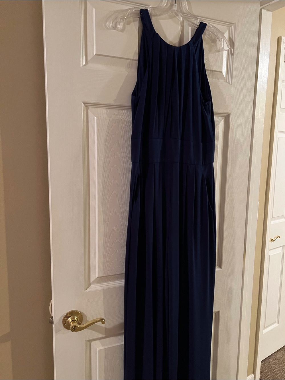Vince Camuto Sleeveless Navy Pleated Maxi Gown
